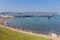 Swanage pier Dorset England UK with sea and coast