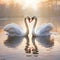 Swans forming heart shape.