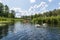 Swans mouving aorun tourist in Mazurian lake