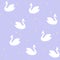 Swans. Seamless vector pattern of cartoons white birds on a colored background with  confetti.
