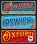 Swansea, Ipswich, Oxford city travel plates