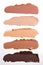 Swatches showing different skin shades of foundation makeup