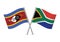 Swaziland and South Africa crossed flags. Swazi and South African flags on white background.