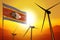 Swaziland wind energy, alternative energy environment concept with wind turbines and flag on sunset industrial illustration -