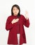 Swearing or Promise Gesture Of Beautiful Asian Woman Wearing Red Shirt Isolated On White