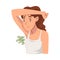 Sweating Young Woman Feeling Bad Smell Coming From Her Own Armpits Vector Illustration