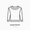 Sweatshirt, sweater flat line icon. Casual apparel store sign. Thin linear logo for clothing shop