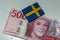 Sweden, banknotes with Swedish flag