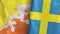 Sweden and Bhutan two flags textile cloth 3D rendering