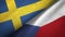 Sweden and Czech Republic two flags textile cloth, fabric texture