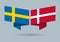 Sweden and Denmark flags. Danish and Swedish national symbols. Vector illustration.