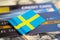 Sweden flag on credit card. Finance development, Banking Account, Statistics, Investment Analytic research data economy, Stock