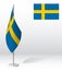 Sweden flag on flagpole for registration of solemn event, meeting foreign guests. National independence day of Russia. Realistic