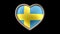 Sweden flag heart isolated on black luma matte. Patriotism
