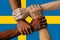 Sweden flag, intergration of a multicultural group of young people