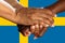 Sweden flag, intergration of a multicultural group of young people