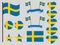 Sweden flag set. Collection of symbols heart and circle. Vector