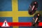 Sweden flag and two computer mouses. Misinformation during Coronavirus or 2019-nCov virus concept