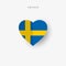 Sweden heart shaped flag. Origami paper cut Swedish national banner