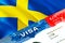 Sweden immigration visa. Closeup Visa to Sweden focusing on word VISA, 3D rendering. Travel or migration to Sweden destination
