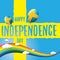 Sweden indepedence day celebration banner or poster with greeting text and balloons in sky with rainbow and clouds