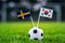 Sweden - Korea Republic, South Korea, Group F, Monday, 18. June, Football, World Cup, Russia 2018, National Flags on green grass,