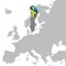 Sweden Location Map on map Europe. 3d Sweden flag map marker location pin. High quality map Sweden.