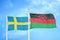 Sweden and Malawi two flags on flagpoles and blue sky