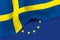 Sweden national waving flag on european union background