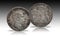 Sweden Norway silver coin four 4 thaler rigsdaler minted 1870 Carl XV isolated on gradient background