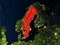 Sweden in red from space at night