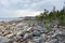 Sweden rocky sea side. Northern epic mystic cloudy grey landscape