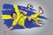 Sweden soccer player with flag as a background