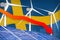 Sweden solar and wind energy lowering chart, arrow down - modern natural energy industrial illustration. 3D Illustration