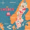 Sweden symbols map with tourist attractions