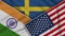 Sweden United States of America India Flags Together Fabric Texture Illustration