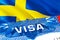 Sweden Visa. Travel to Sweden focusing on word VISA, 3D rendering. Sweden immigrate concept with visa in passport. Sweden tourism