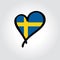 Swedish flag heart-shaped hand drawn logo. Vector illustration.