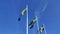 Swedish flag waving mix slowmotion under the blue sky in flagpoles during the national day