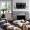 Swedish Hygge Living Room: A cozy Swedish-inspired living room with a fireplace, sheepskin rugs, and soft candlelight for a hygg