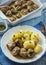 Swedish meatballs  with creamy gravy and boiled potatoes.