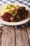 Swedish meatballs kottbullar with a side dish mashed potato closeup. Vertical