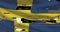 Swedish national flag with digital glitch. Cyber attack and hacking concept. Sweden government and cyber crime