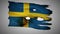Swedish perforated, burned, grunge waving flag loop alpha