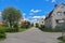 Swedish Street with cosy houses under the blue sky