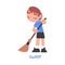 Sweep Word, the Verb Expressing the Action, Children Education Concept, Cute Boy Sweeping with Broom Cartoon Style