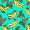 sweet background pattern banana trendy food abstract blue fruit fresh yellow. Generative AI.