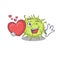 A sweet bacteria coccus cartoon character style with a heart