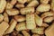 Sweet baked biscuits background. Confectionery cookie close-up.