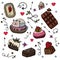 Sweet baking table. Holiday sweets. Chocolate brownies and cakes. - Vector. Vector illustration